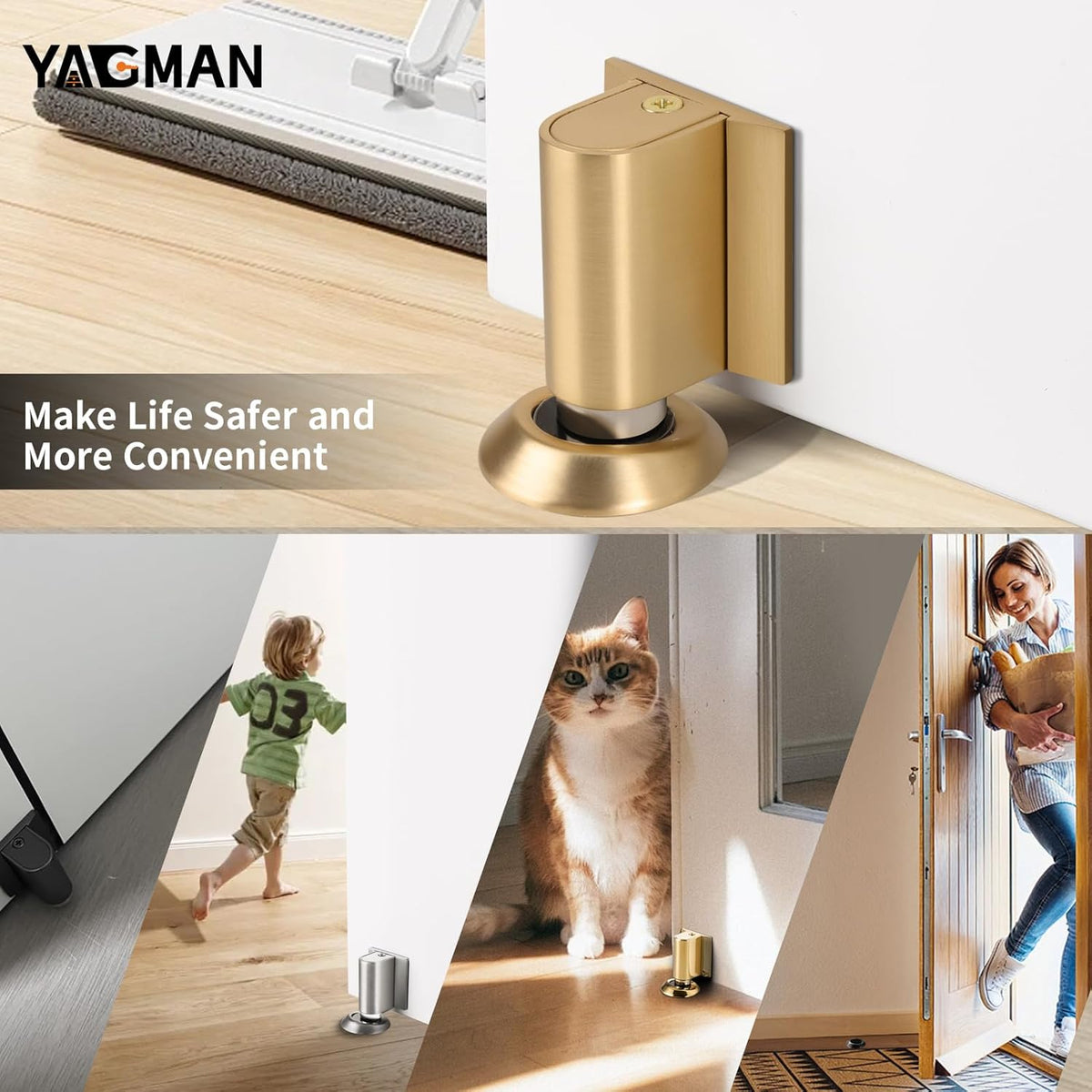 1 Pack Magnetic Door Stoppers Retractable Bottom of Door Holder No Drilling Mount Floor Door Stop