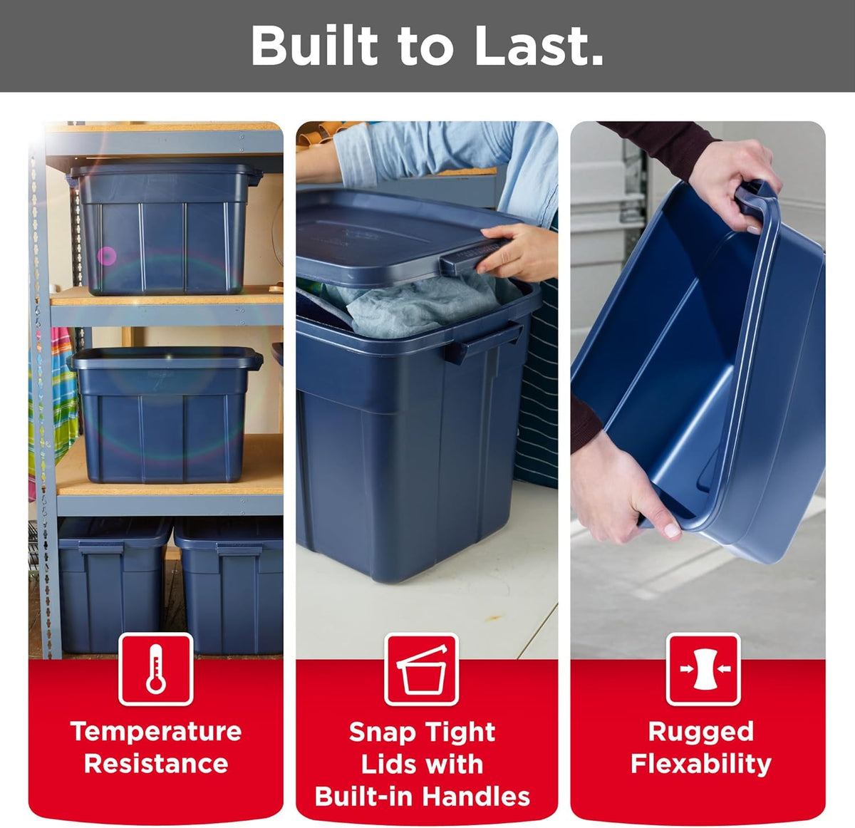 Rubbermaid Roughneck Tote Variety - |Made in the USA| Dark Indigo Metallic, Rugged Plastic