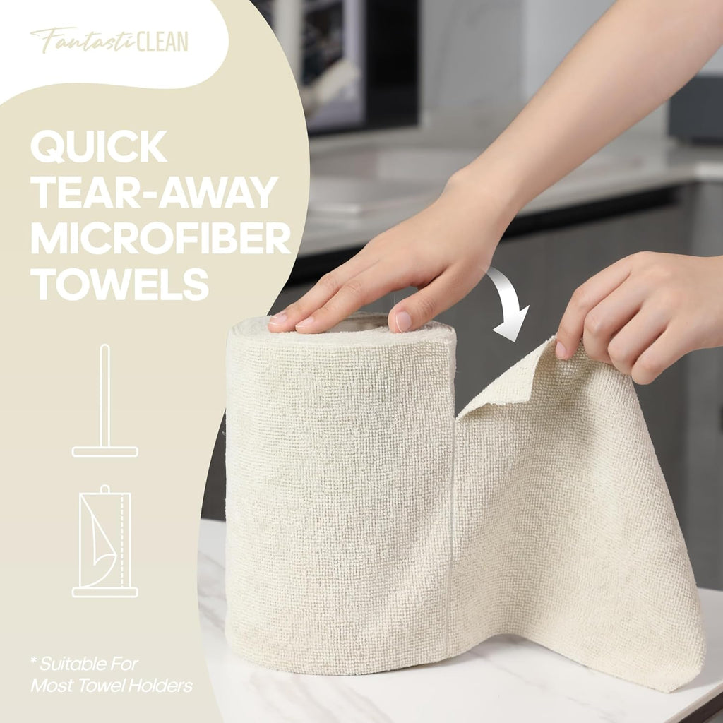 Fantasticlean Microfiber Cleaning Cloth Roll 4 Rolls 240 Pack, Tear Away Paperless Towels, 8" x 8"