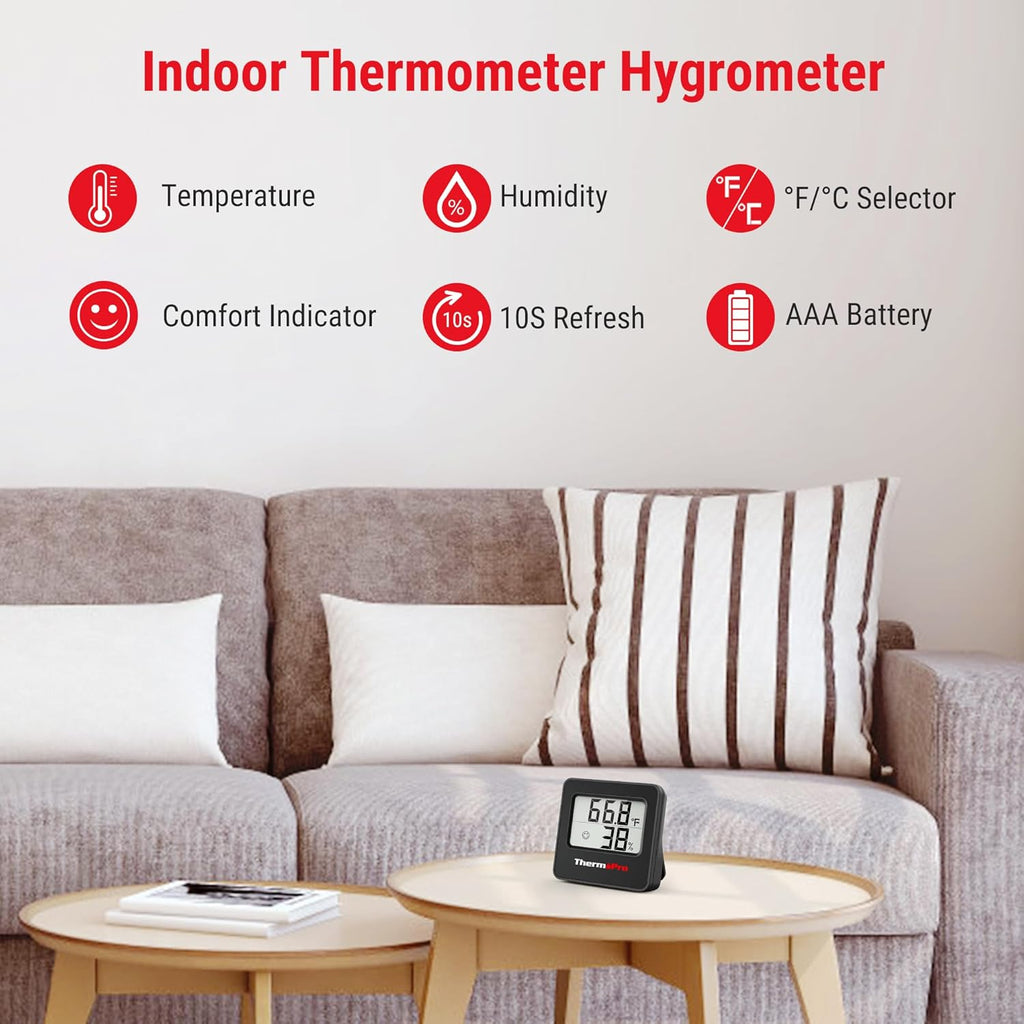 ThermoPro TP157 3 Pack Hygrometer Indoor Thermometer for Home, Room Thermometer Humidity Meter with