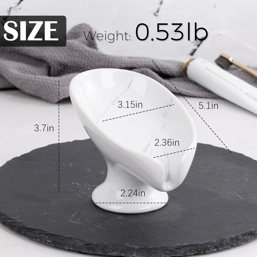 Soap Dish Set, Self Draining Bar Soap Holder for Bathroom Sink, Leaf Shaped Drainage Soap Dish