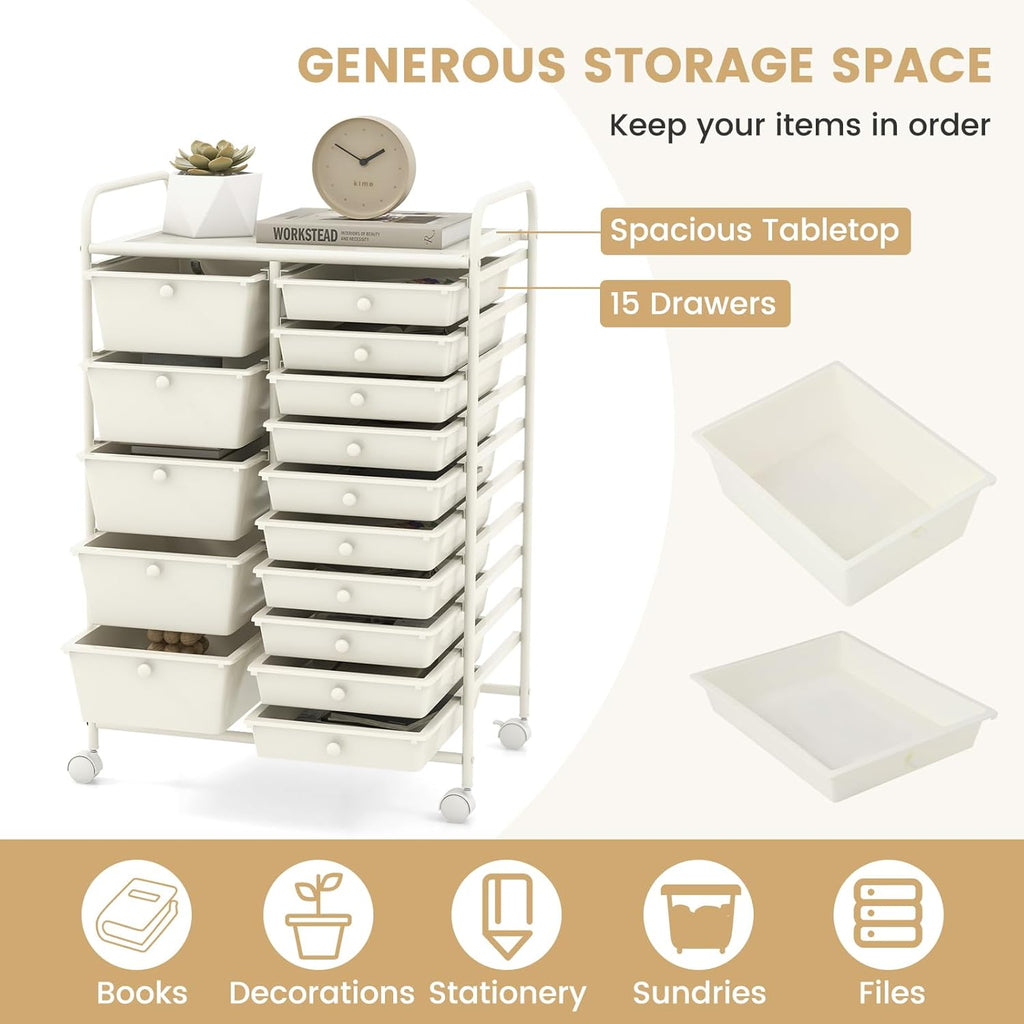 GOFLAME 15-Drawer Rolling Storage Cart, Multipurpose Movable Organizer Cart, Utility Cart for Home