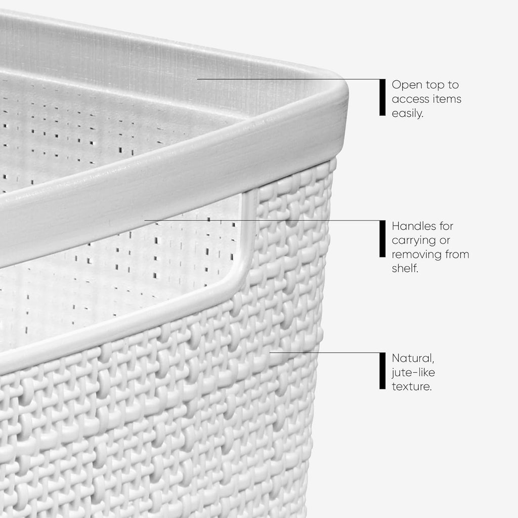 Curver Jute Decorative Plastic Organization and Storage Basket Perfect Bins for Home Office, Closet