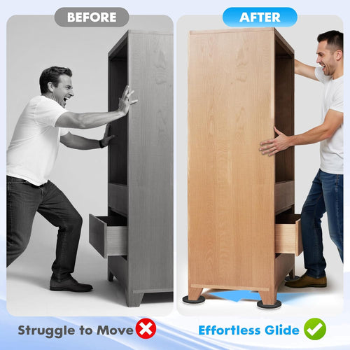 16-Pack Furniture Sliders for Hardwood Floors & Carpet, Save 80% Effort, Safely and Easily, The