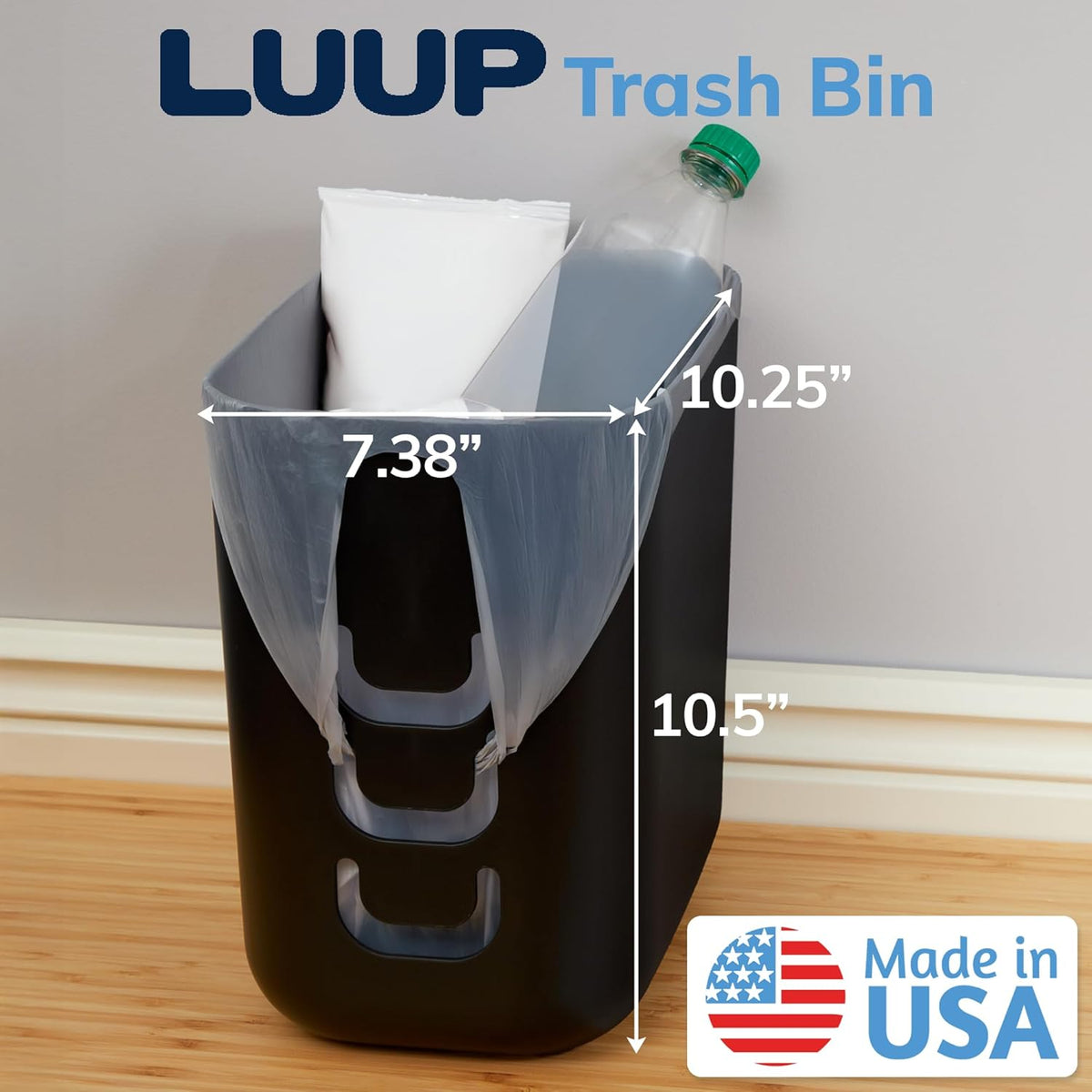 STORi Luup Bathroom Wastebasket, Secure Grocery Bags, Plastic Garbage Container for Vanity, Laundry