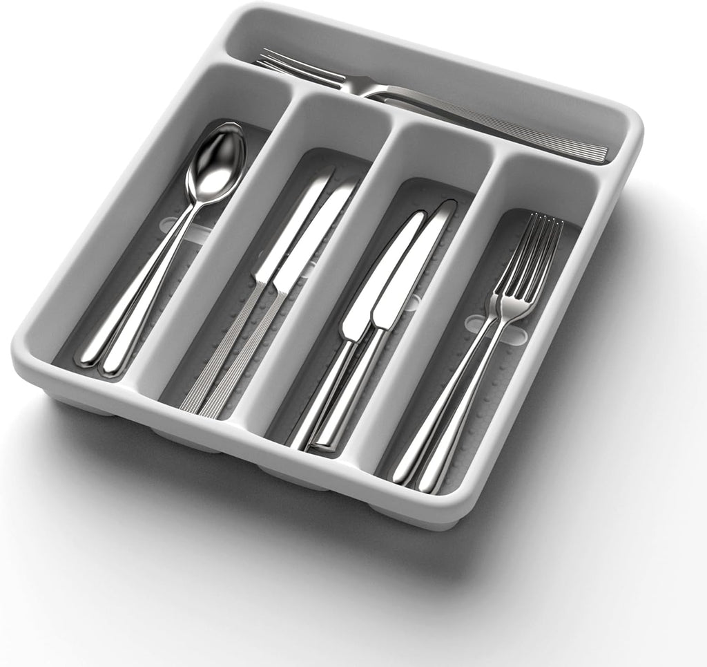 5-Slot Utensil Drawer Organizer for Silverware & Cutlery | Large Plastic Utensil Holder with