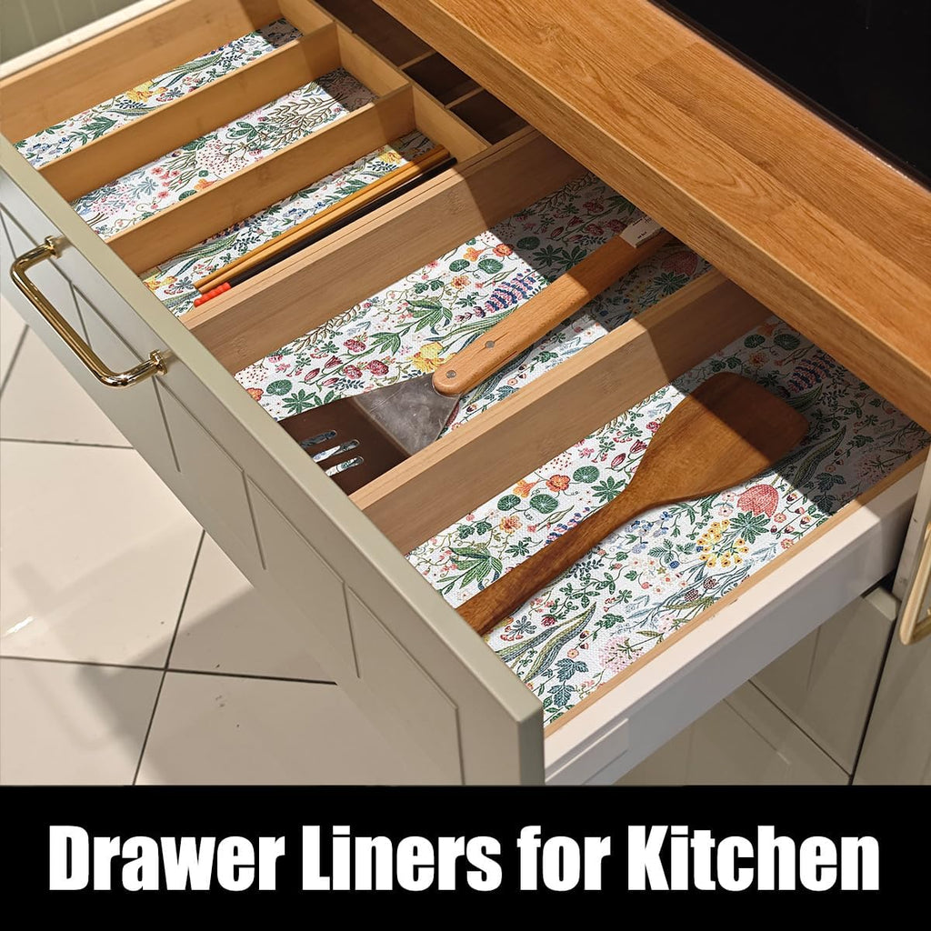Floral Shelf Drawer Liners, 16IN x 10FT Non Adhesive and Strong Non-Slip Colorful Cabinet Drawer