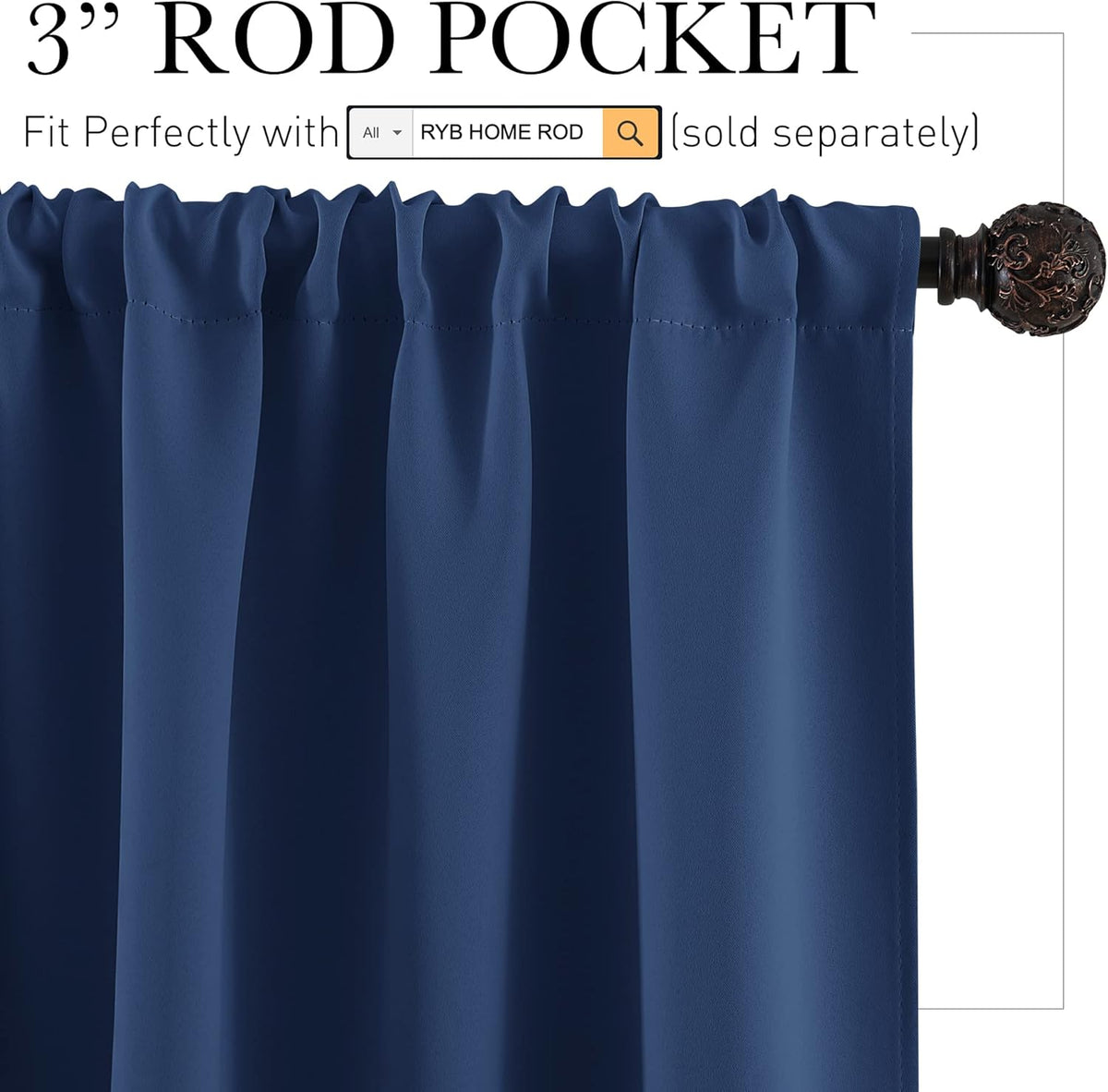 RYB HOME 45 inch Length Curtains for Kitchen, Room Darkening Narrow Window Drapes Thermal Insulated