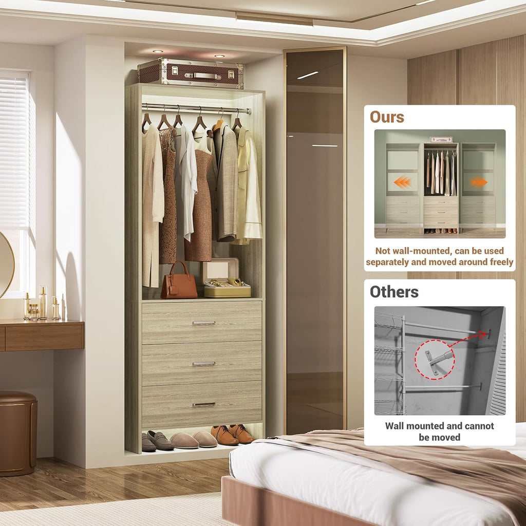 Aheaplus 2FT Closet System with 3 Drawers, 24’’ Closets Organizer, Wood Closet Organizer System
