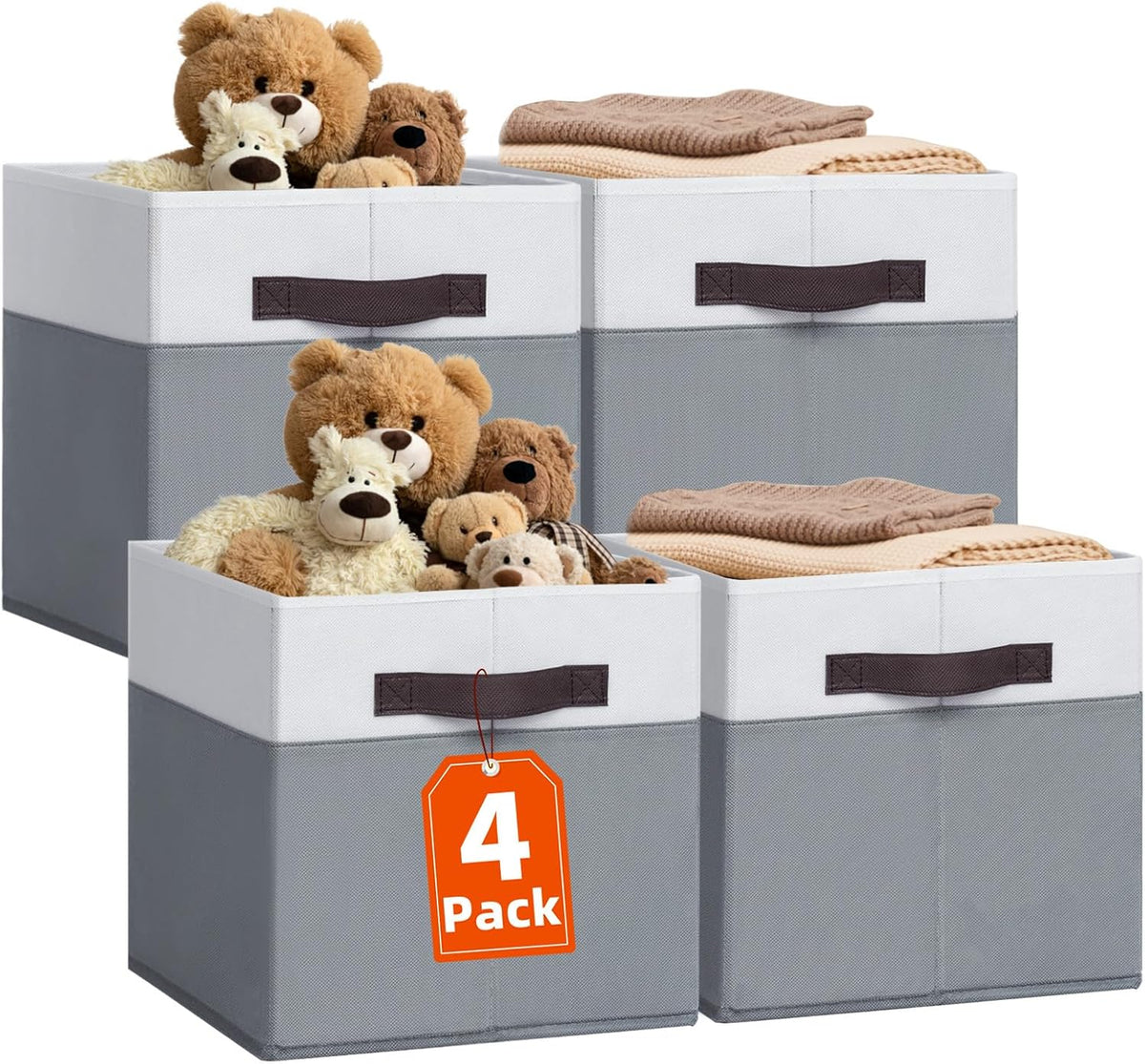 Criusia Fabric Storage Cubes - 13 Inch Large Storage Bins 4 Pack - Clothes Organizer Bins for