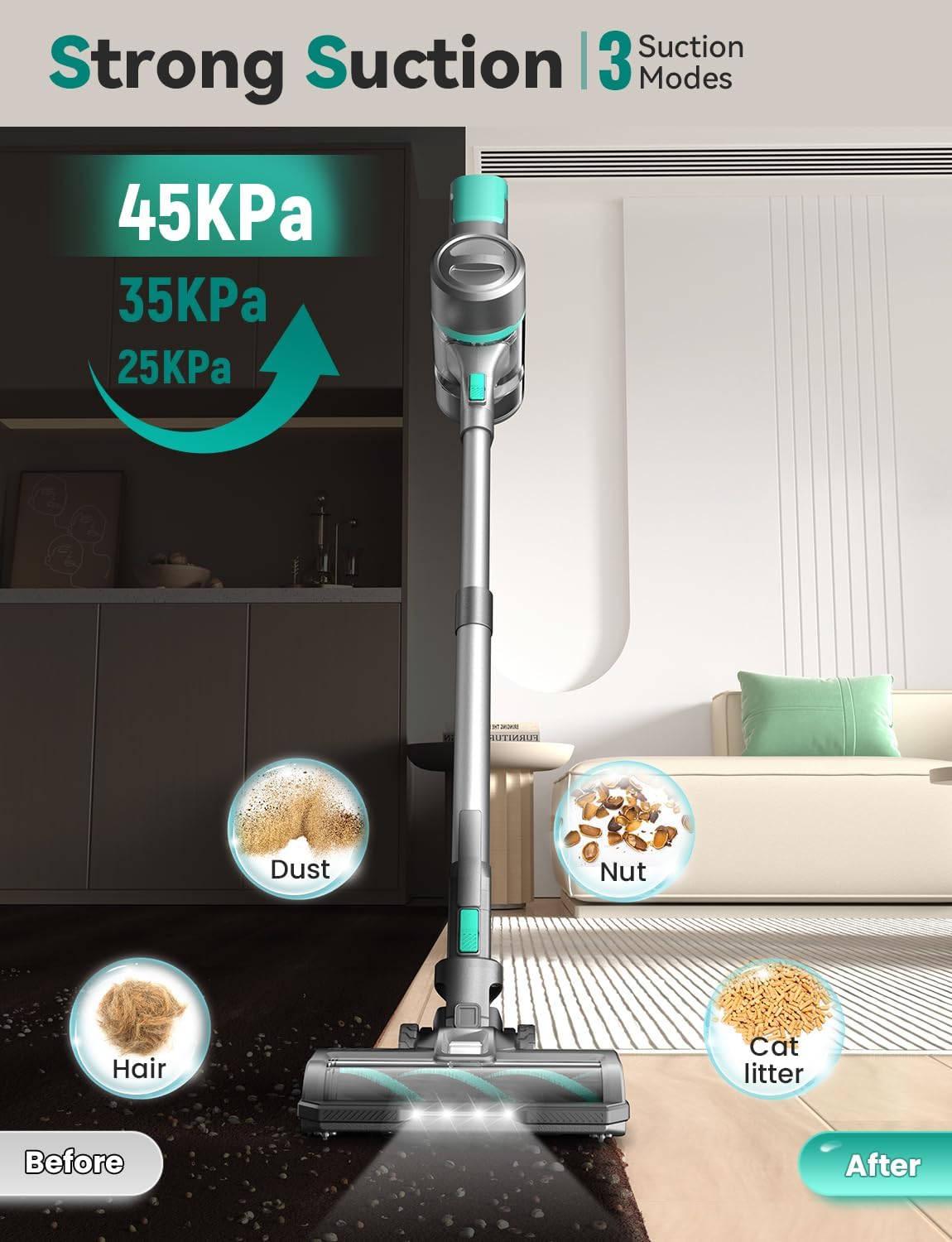 DEVOAC S10K Cordless Vacuum Cleaner, 45Kpa 50mins Lightweight Stick Vacuum with Powerful Suction