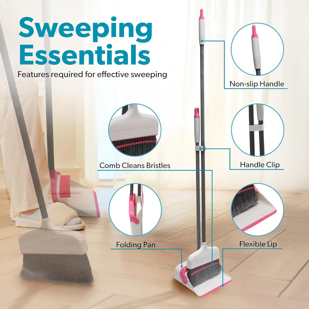 BLACK+DECKER Butler Broom & Dustpan Set - Stand-Up Design - Lightweight, Space-Saving Combo for
