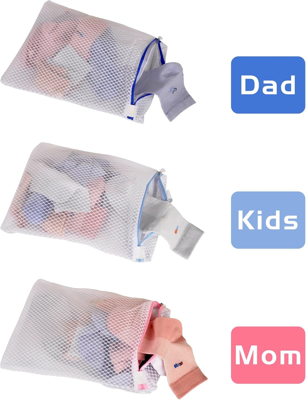 3 Pack Hanging Mesh Laundry Bags with S Metal Hooks,10x12 Inch Hanging Socks Laundry Bags, for