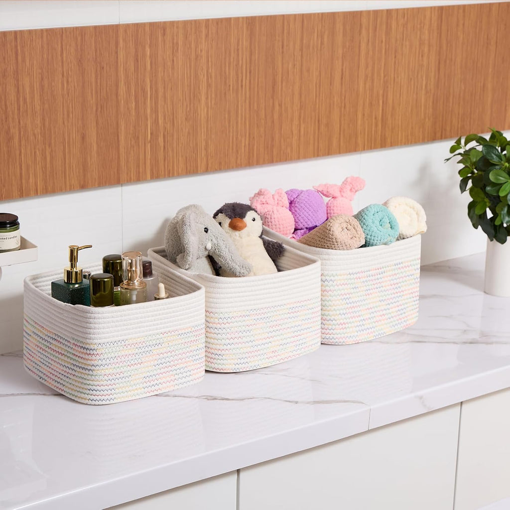 Small Organizing Baskets for Cubes Shelf, 9.7x9.7x7.1 Inch Rope Woven Storage Bins for Nursery