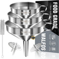 Stainless Steel Funnel, Walfos 3 Pack Kitchen Funnel with 2 Removable Strainer ＆ 1Pcs Cleaning