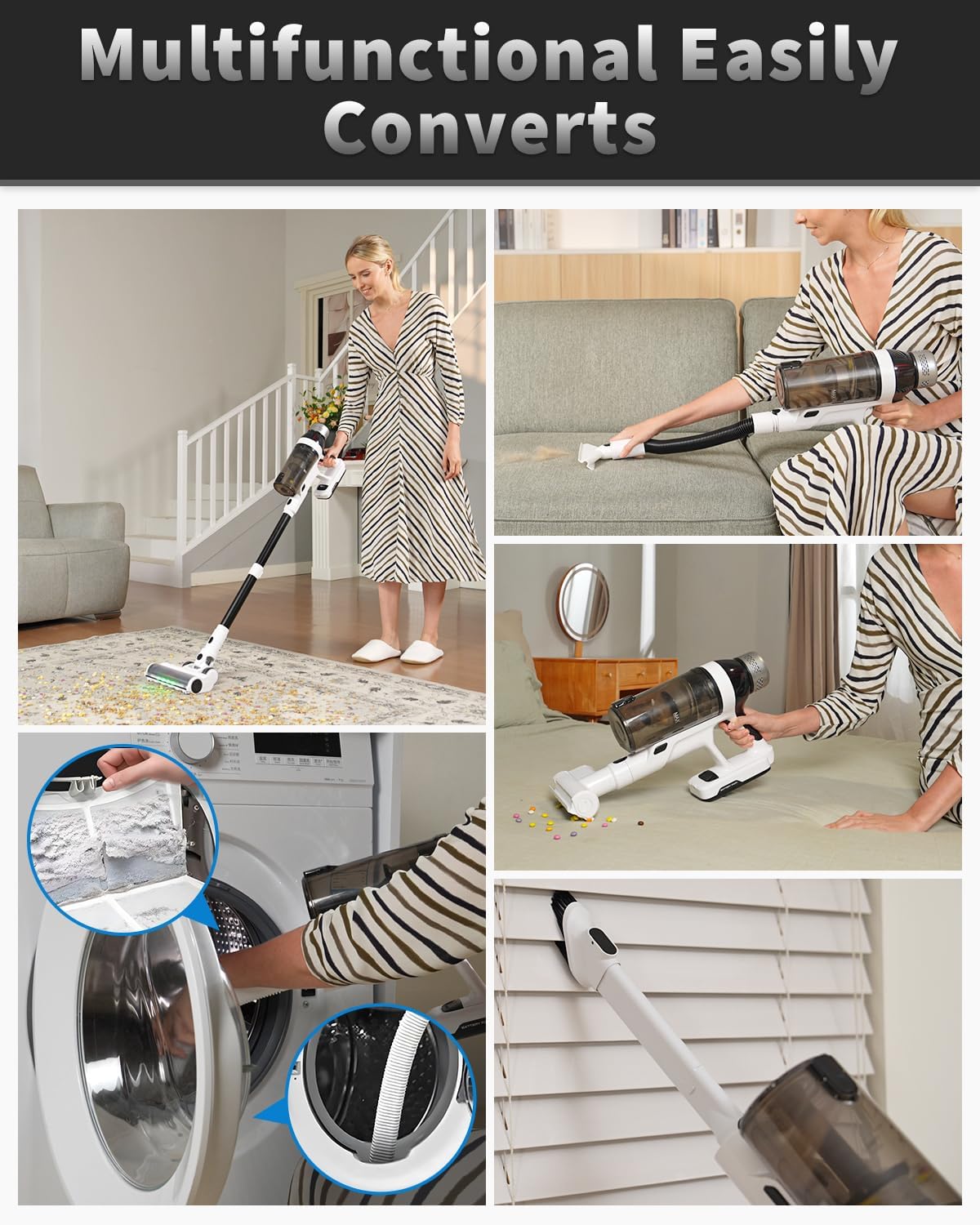 Cordless Vacuum Cleaner, 2 Batteries 110 Mins Runtime Vacuum Cleaners for Home, 550W 45KPA 15-in-1