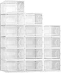 Kuject 15 Pack Shoe Storage Boxes, Large Clear Plastic Stackable Shoe Organizer for Closet, Connect