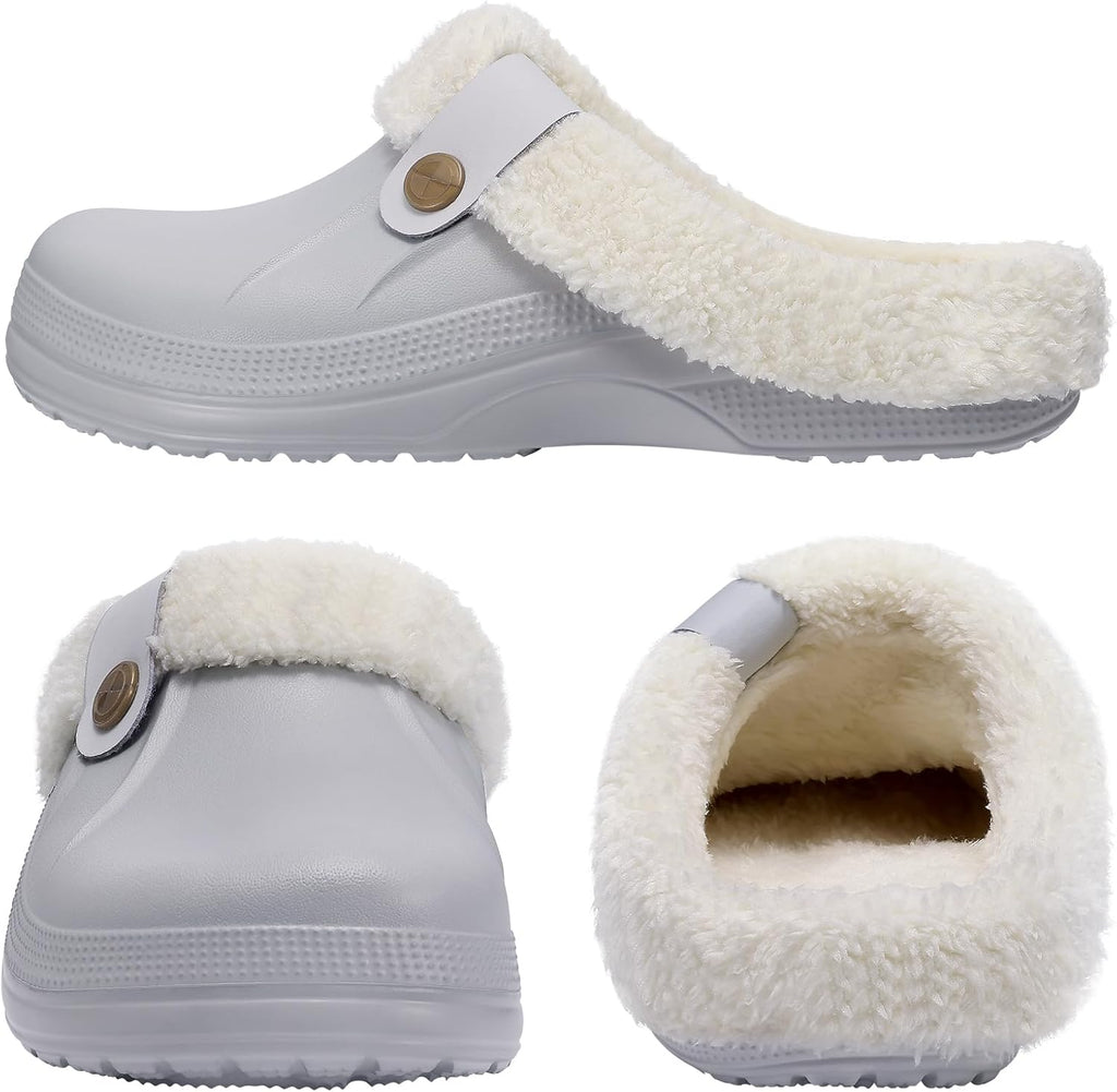 Beslip Classic Fur Lined Clogs Waterproof Winter Fuzzy Slippers for Women Men Indoor and Outdoor