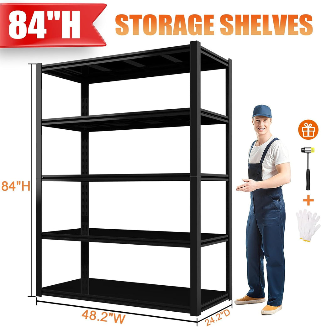 84“H Garage Shelving Heavy Duty Storage Shelves 3000 LBS Adjustable 5 Tier Metal Shelving Uints and