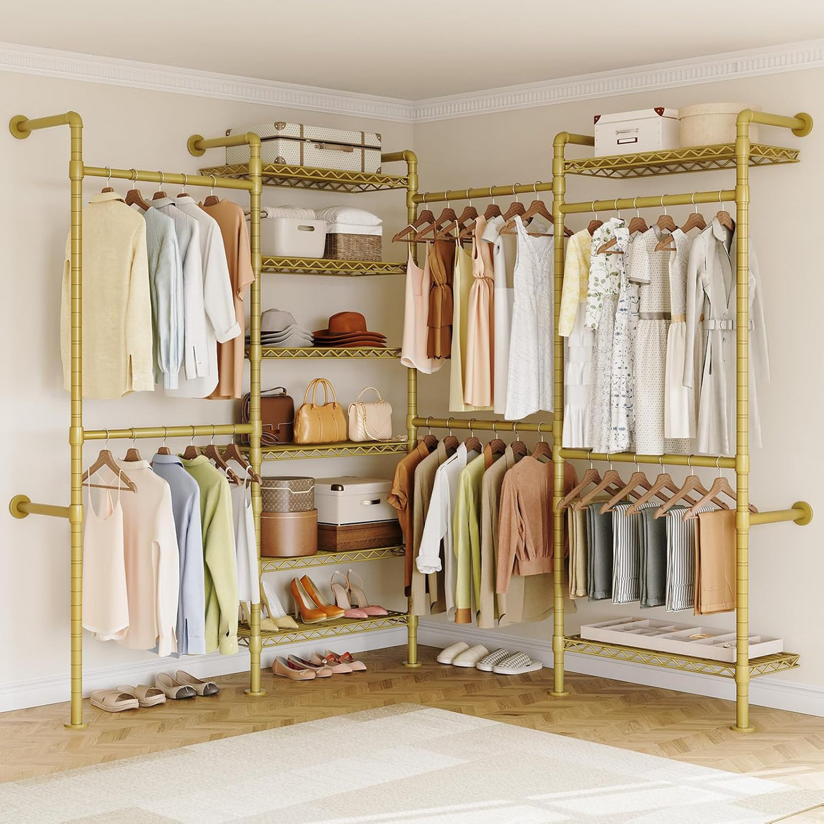 ONBRILL L4 Wall Mounted Industrial Pipe Clothing Rack, Closet Organizer System with 6 Hanging