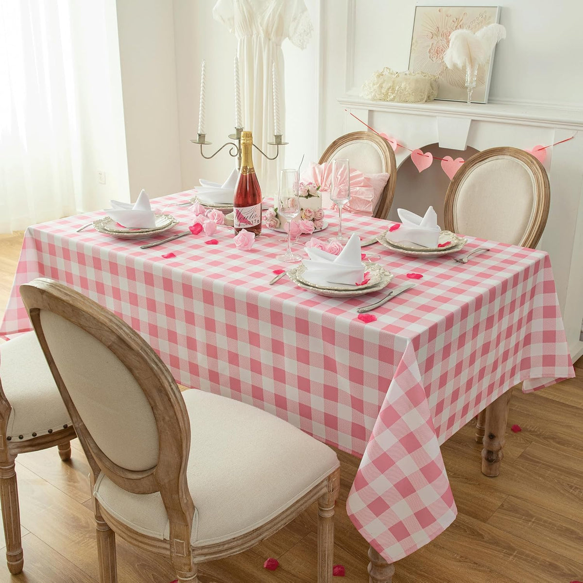 Waterproof Plaid Tablecloth Fabric - Square 58x58 Inch Classic Gingham Checker Table Cloth for