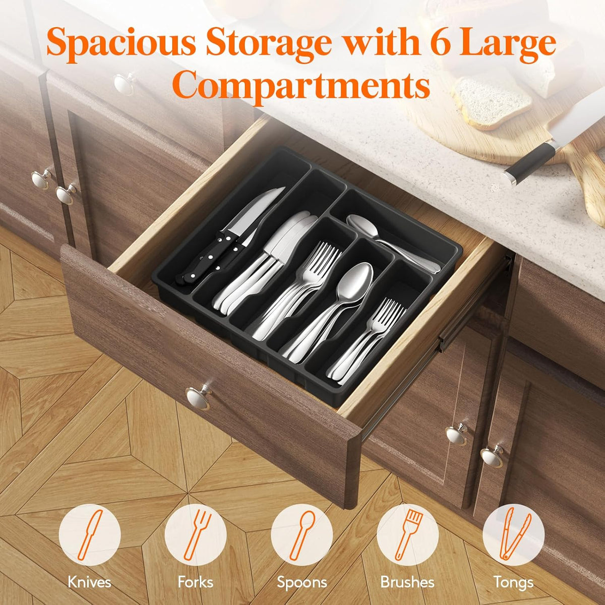 Lifewit Silverware Drawer Organizer Tray, Plastic Cutlery Storage for Kitchen Drawer, Flatware and