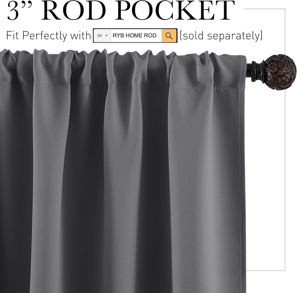 RYB HOME Blackout Curtains for Living Room, Room Darkening Small Window Treatment Thermal Insulated