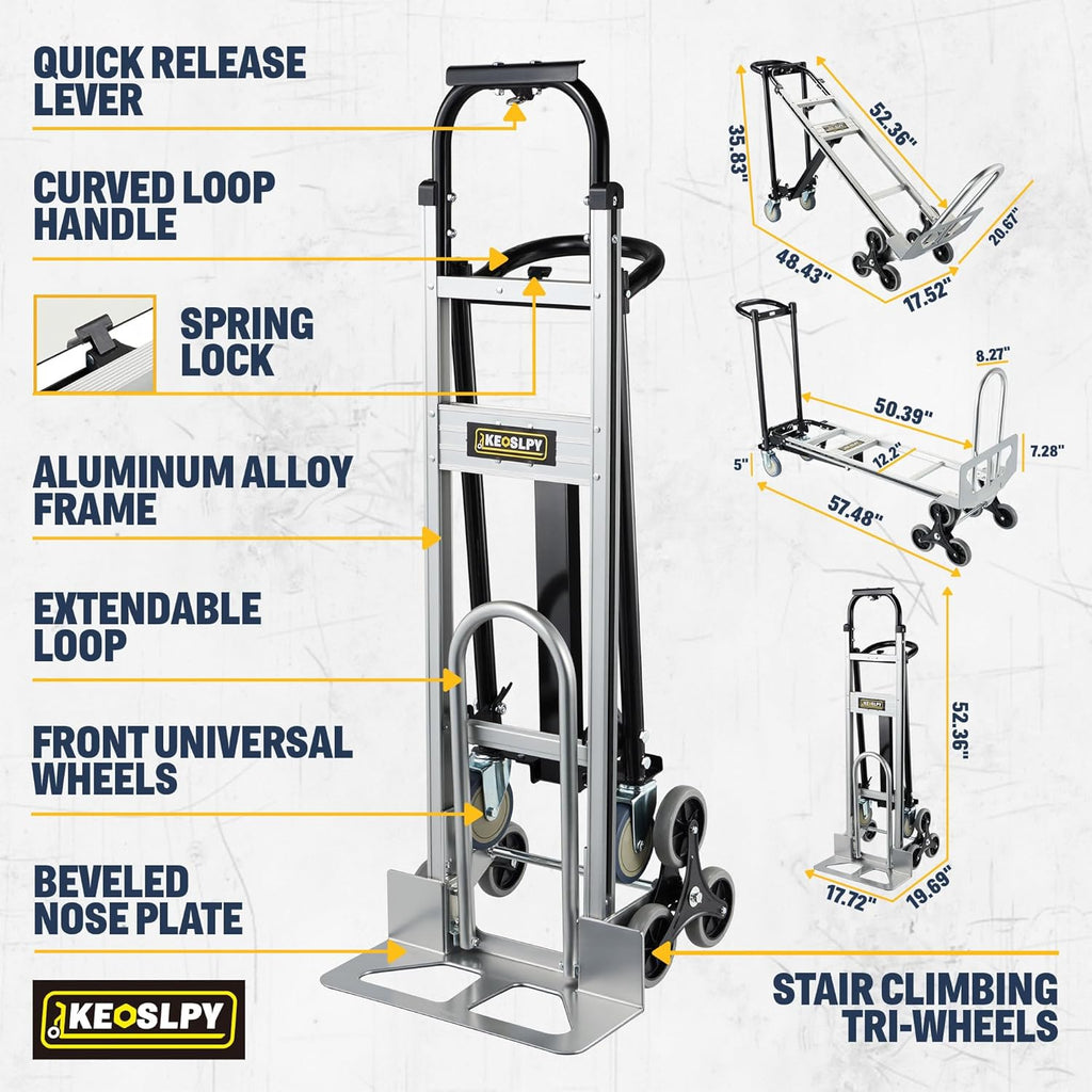 3 in 1 Industrial Convertible Hand Truck, 1000 LBS Capacity Heavy Duty Platform Cart, Utility
