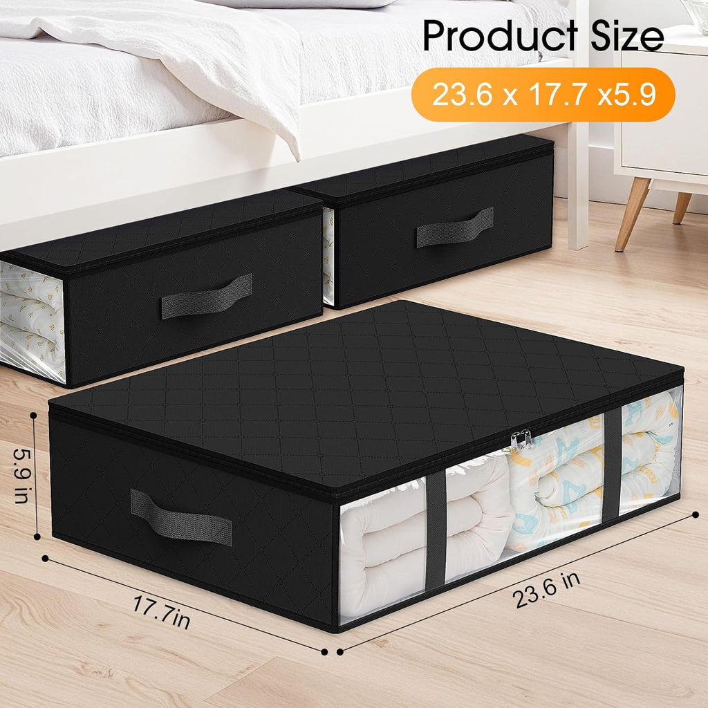 StorageRight Under Bed Storage Bins, 3-Pack 40L Foldable Fabric Storage Bags with Transparent