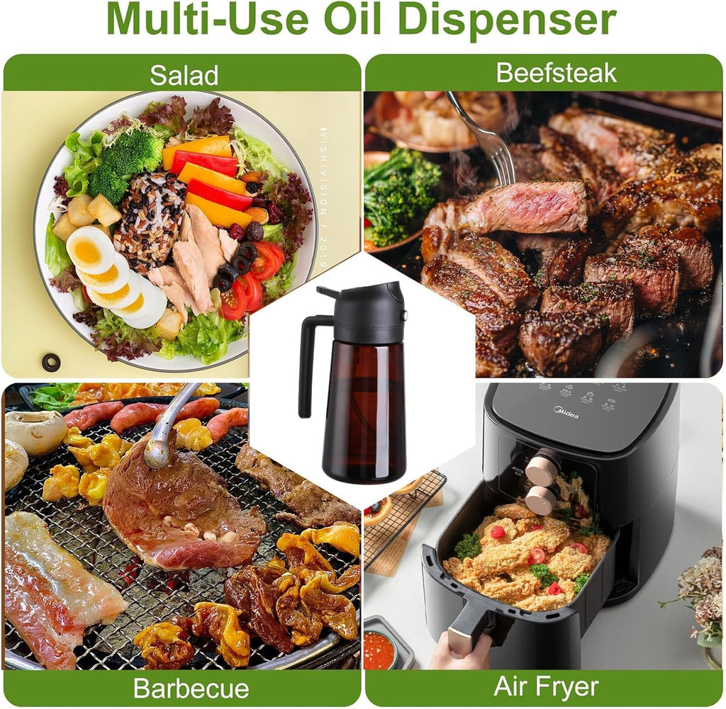 2-in-1 Glass Oil Dispenser & Sprayer - 16oz/470ml Leakproof Bottle for Cooking, Air Fryer, BBQ