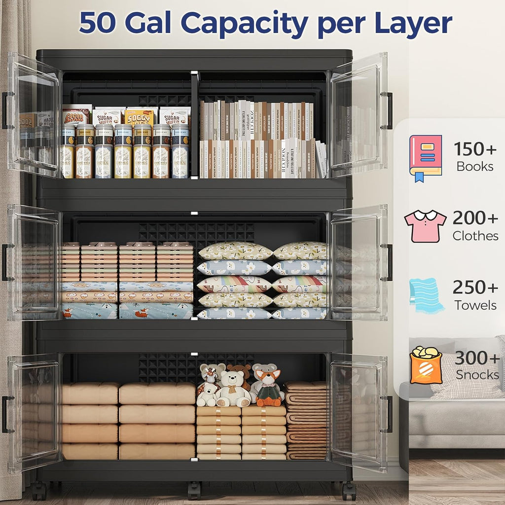 150GAL Extra Large Storage Bins with Lid, 600Qt Stackable Closet Organizers and Drawers