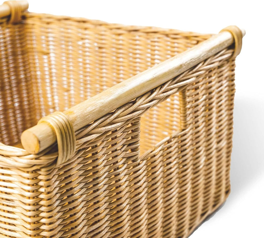 The Basket Lady Deep Pole Handle Wicker Storage Basket, Large, 15 in L x 15.5 in W x 9.5 in H