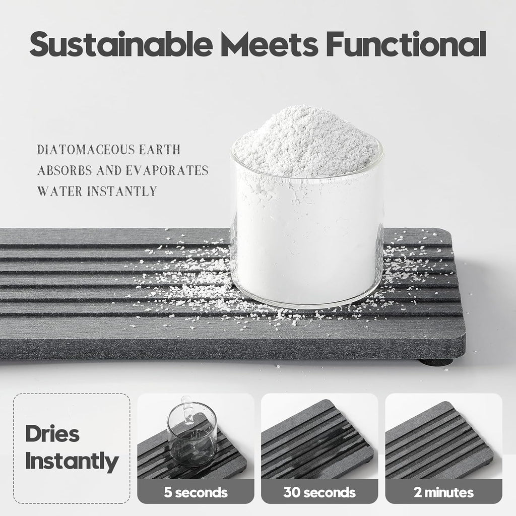 2PCS Diatomite Quick Stone Drying Tray Mat For Bathroom & Kitchen Counter, Instant Dry Water