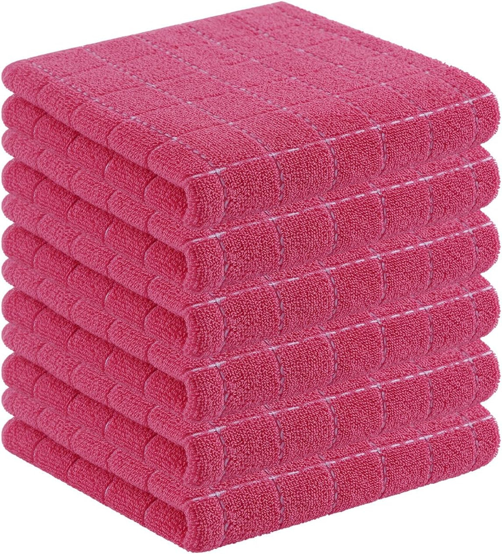 Homaxy 100% Cotton Terry Kitchen Towels(Rose Red, 13 x 28 inches), Checkered Designed, Soft and