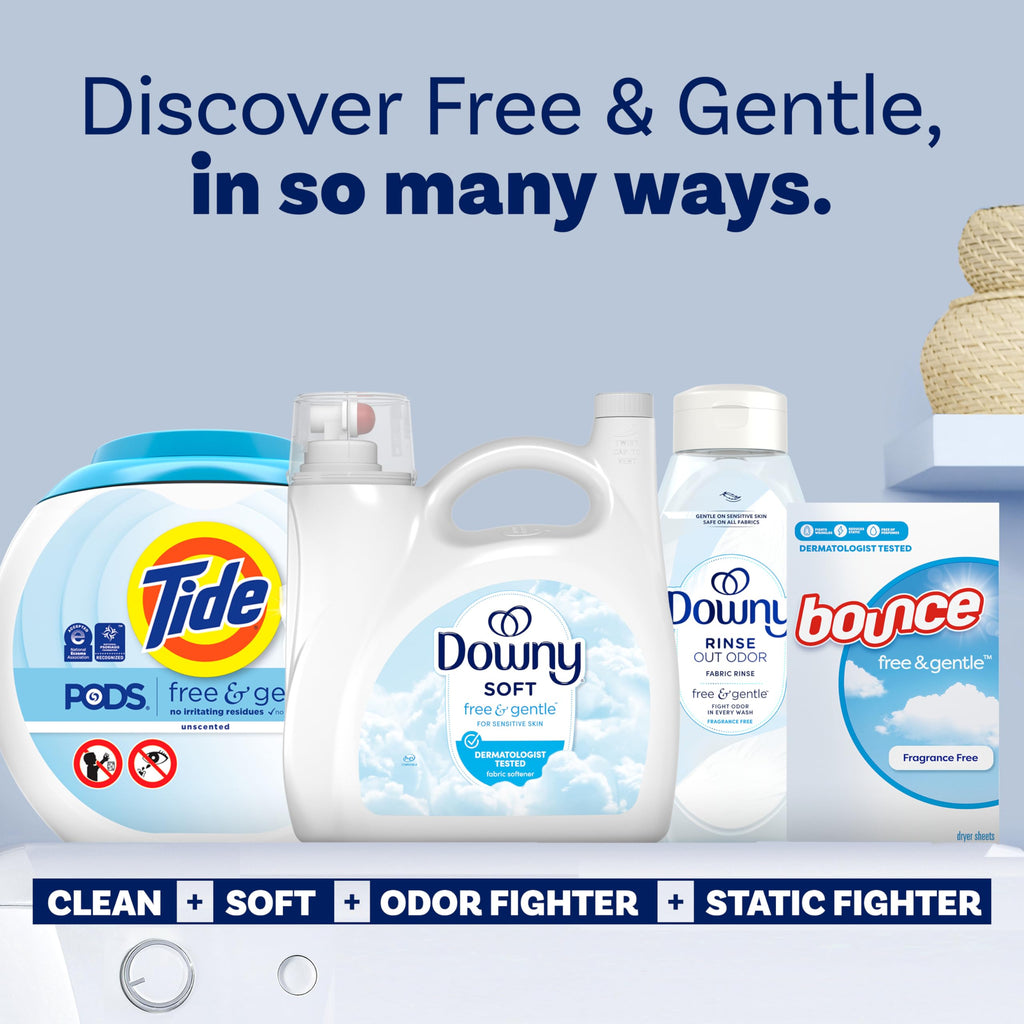 Downy Free & Gentle Liquid Fabric Softener, 140 fl oz, 190 Loads, Hypoallergenic, Sensitive Skin