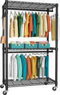 FUTASSI P1 Heavy Duty Garment Rack, 3 Tiers Adjustable Rolling Metal Closet Organizer with Lockable