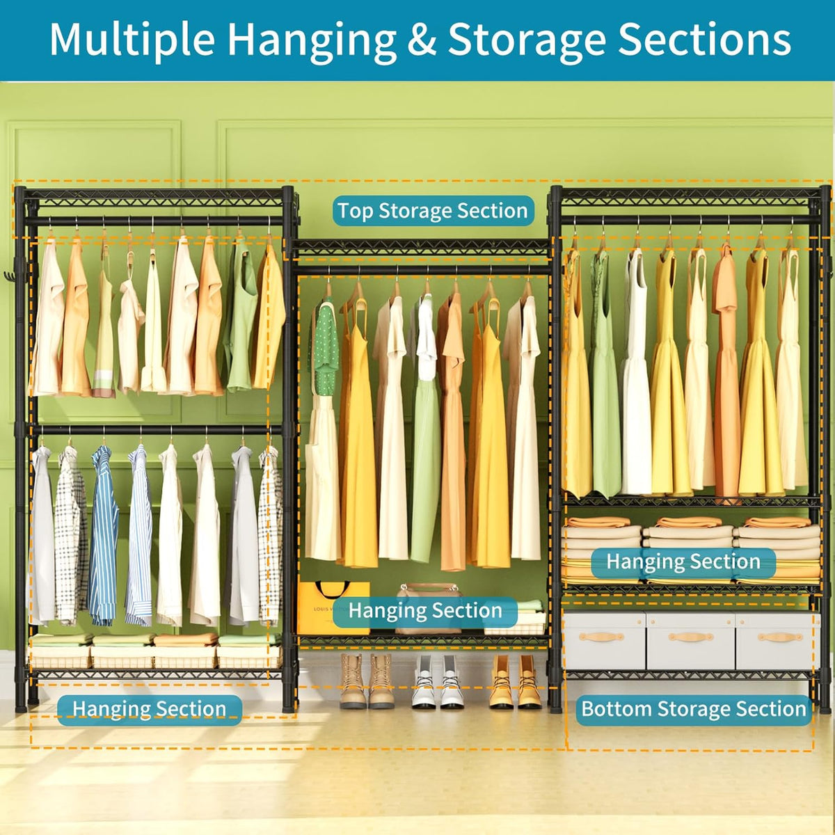 Heavy Duty Garment Rack Large Clothes Rack,Freestanding Closet Portable Clothing Rack with 8