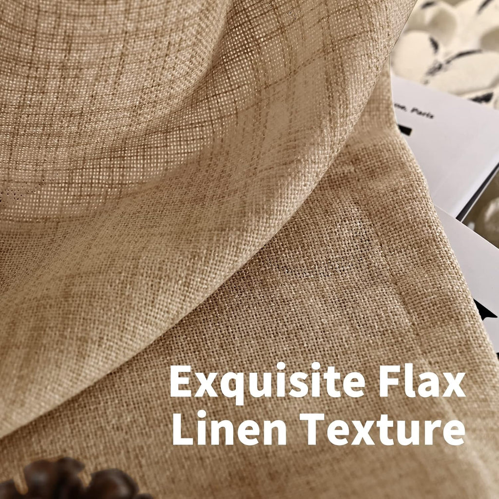 YoungsTex Burlap Linen Semi Sheer Curtains 84 Inch Length for Living Room, Toffee Light Filtering