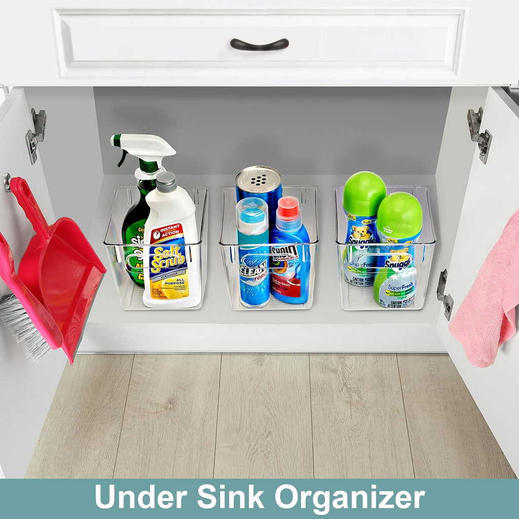 Sorbus 2 Pack Small Clear Plastic Storage Bins, Clear Organizer Bins with Handle for Kitchen