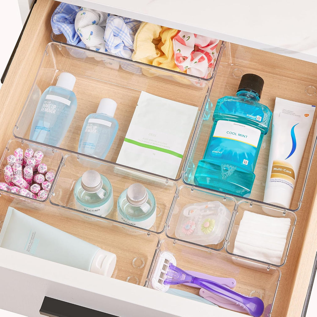 Vtopmart 72 PCS Clear Plastic Drawer Organizers Set, 4-Size Versatile Bathroom and Vanity Organizer
