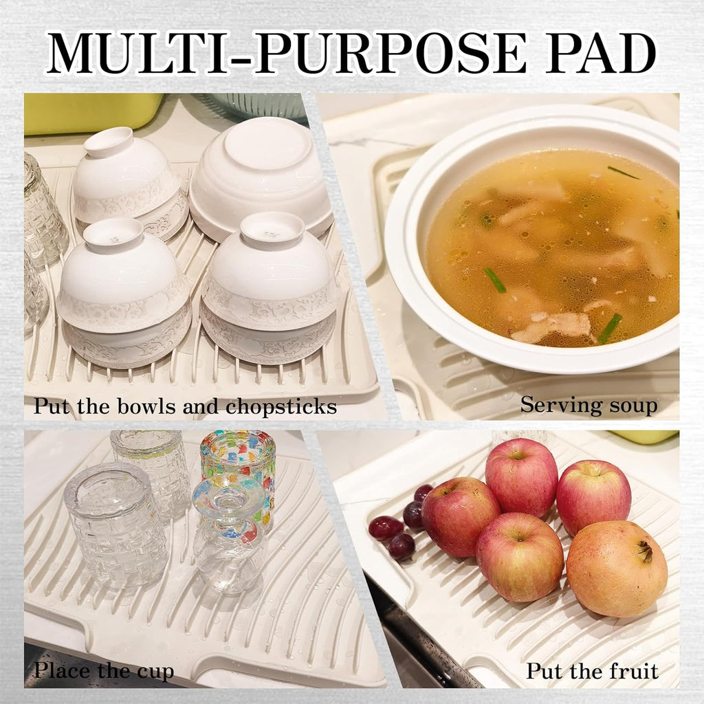 RoseFlower Dish Drying Mat, Large 15.7" x 13" Silicone Dish Mat Drying Kitchen Mat, Faucet Mat for
