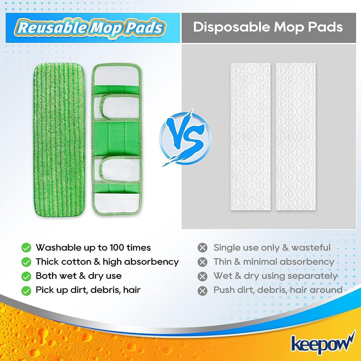 KEEPOW XL Mop Pads Compatible with Swiffer Sweeper XL, 6 Pack Wet Pads Refills Dry Sweeping Cloths