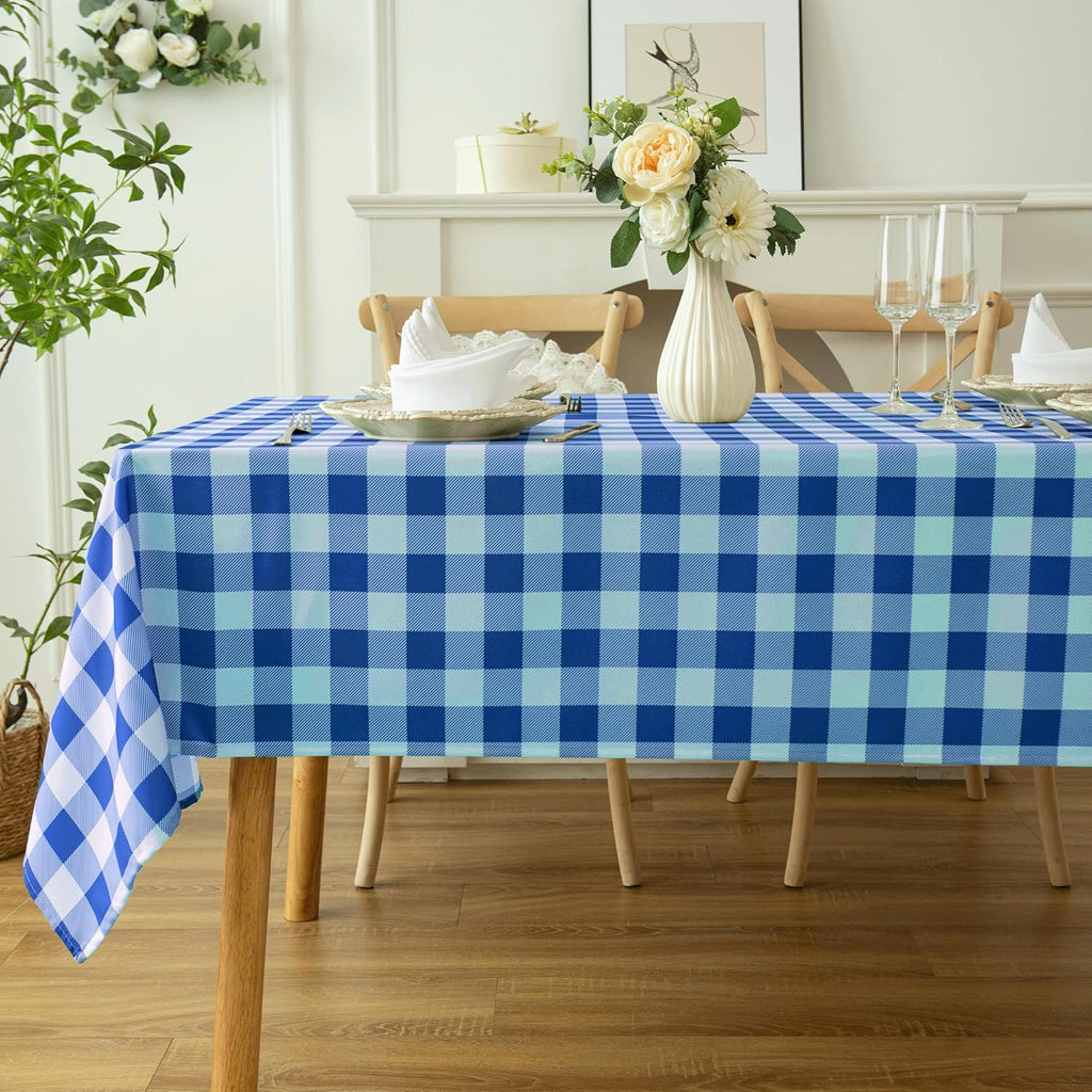 Classic Gingham Plaid Tablecloth Fabric - Rectangular 58x102 Inch Water Resistant Checked Table