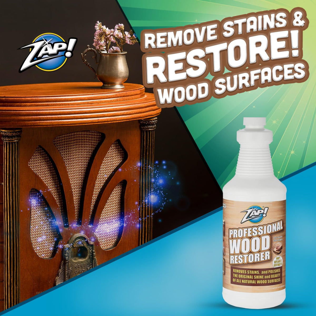 ZAP! Professional Wood Cleaner and Restorer | Clean, Polish, & Restore Wooden Furniture & Hardwood