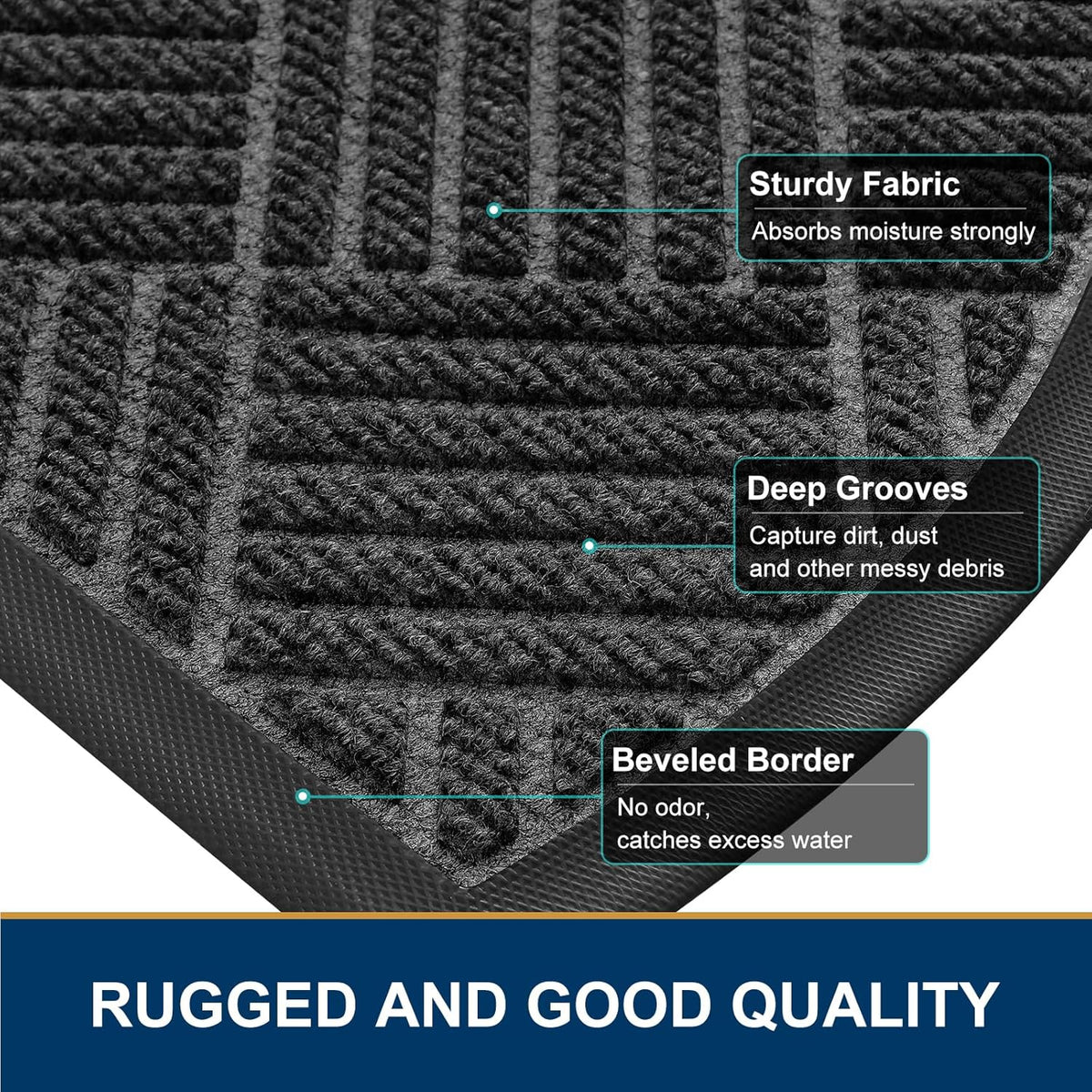 Smiry Half Circle Front Door Mat Outside Entrance, Heavy Duty Outdoor Indoor Natural Rubber