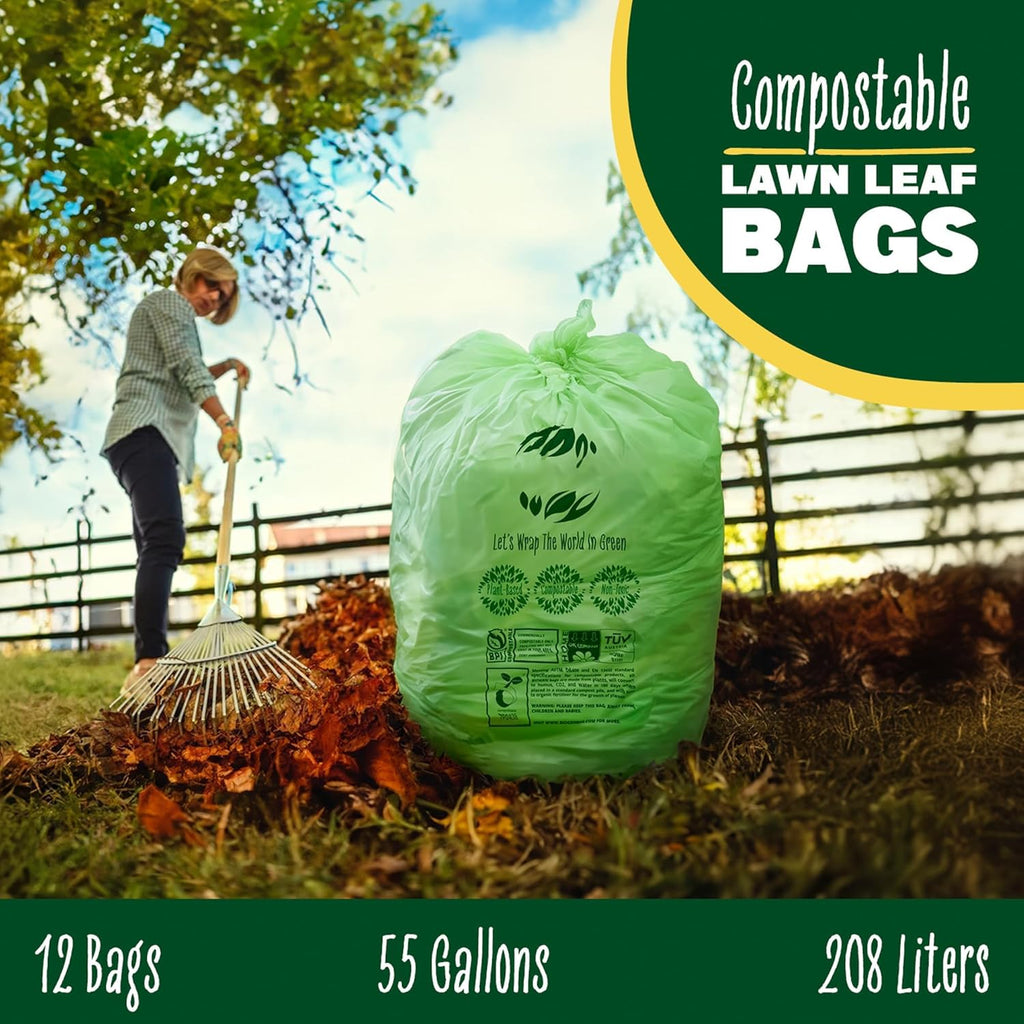 50-55 Gallon Compost Bags, Heavy Duty Compostable Trash Bags, 1.57 Mil Extra Thick Biodegradable