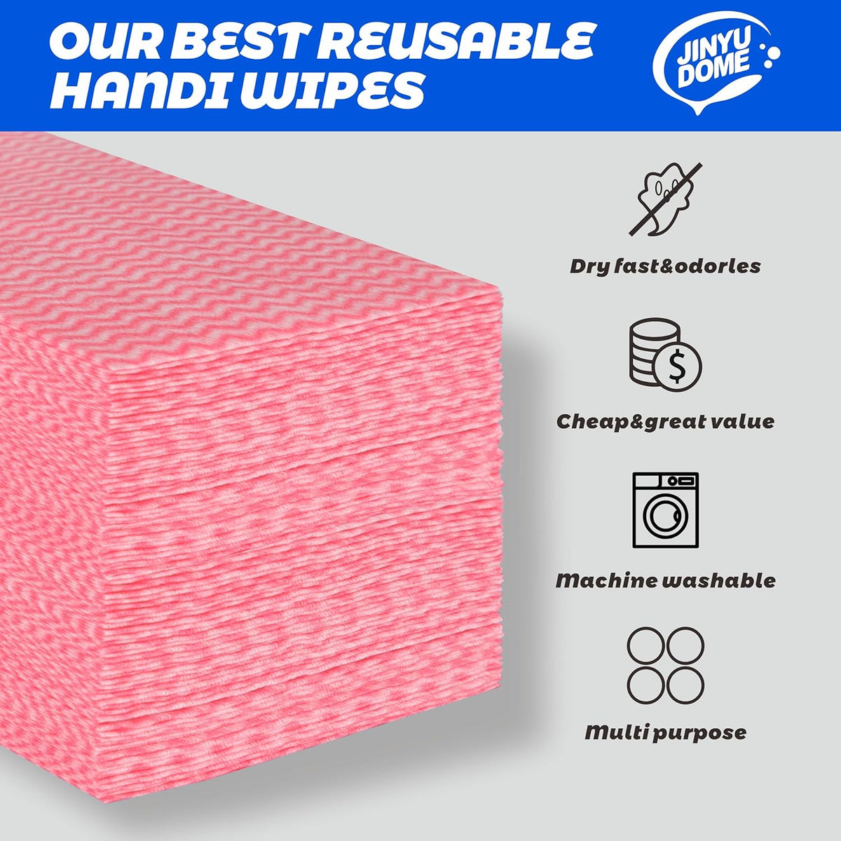 Handi Wipes Reusable Cloths, Red Disposable Kitchen Cleaning Towel Roll, Heavy Duty J Cloth,50 Count