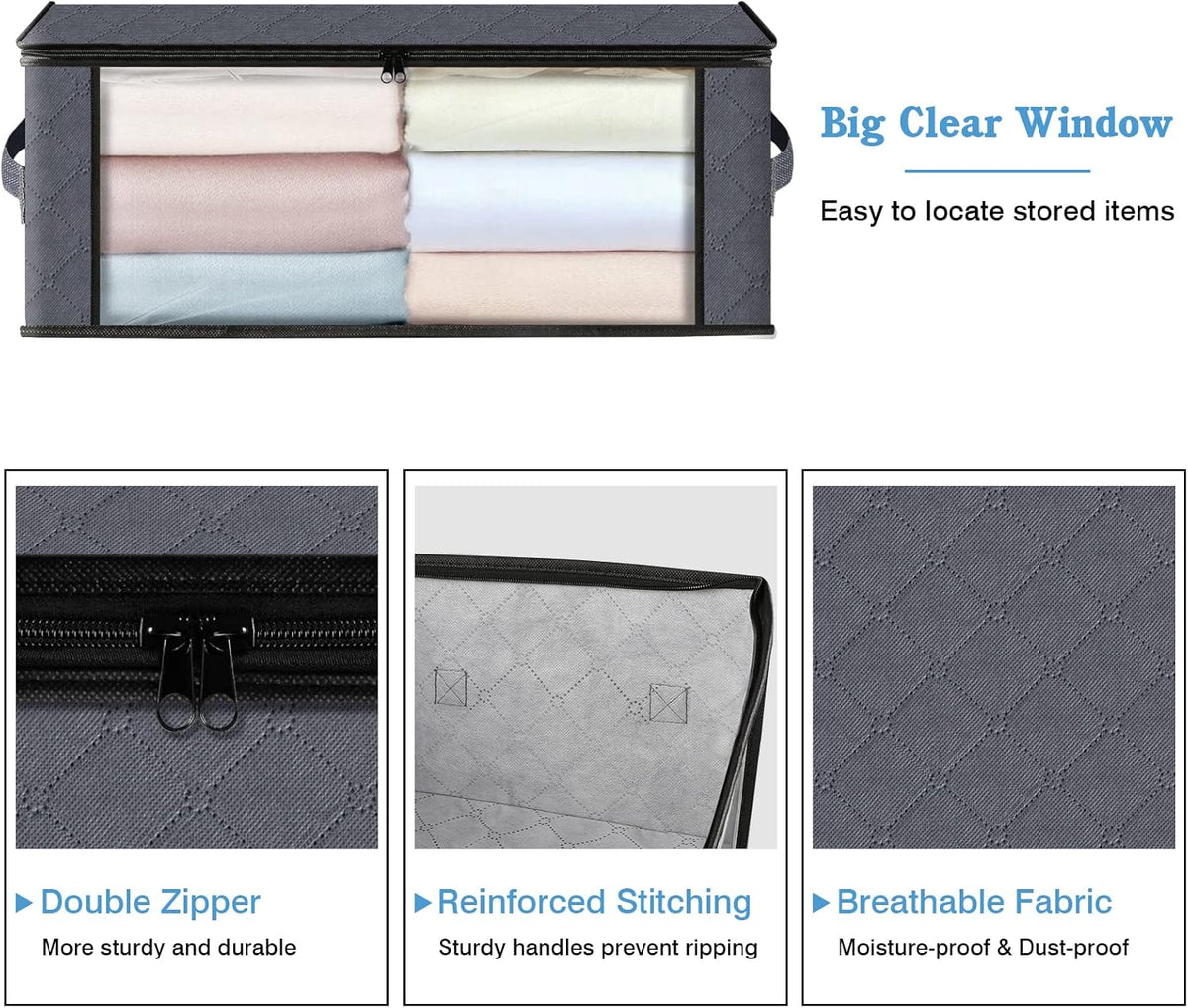 HomeHacks 6-Pack Clothes Organizer Storage Bags Foldable Storage Box with Large Clear Window Sturdy