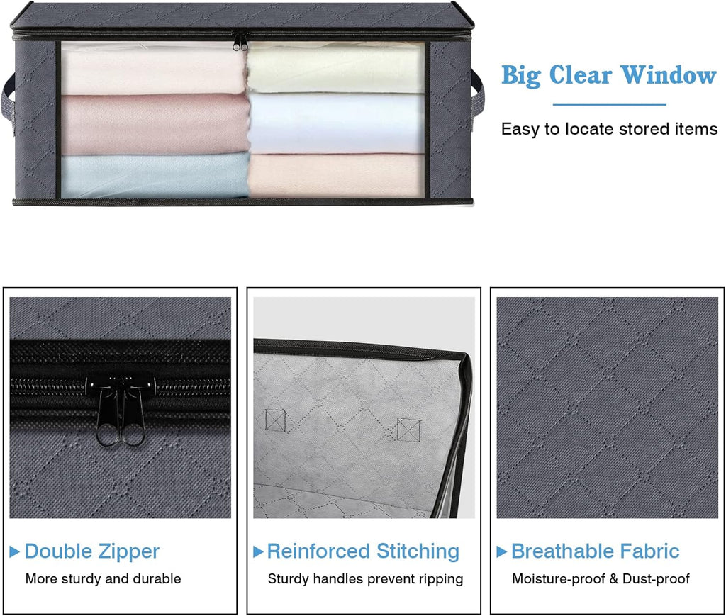 HomeHacks Storage 3-Pack Clothes Organizer Storage Bags Foldable Storage Box with Large Clear