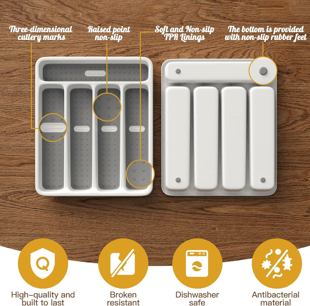 5-Slot Utensil Drawer Organizer for Silverware & Cutlery | Large Plastic Utensil Holder with